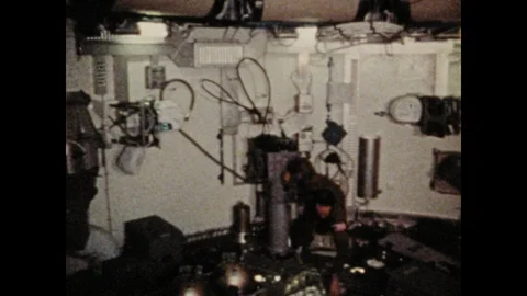 1970s: Astronauts float, flips, twist, and spin through space station. Stock Footage 125224798