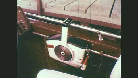 1970s: Boat Transmission. Boat Steering Wheel And Console. Illustrated Diagram Stock Footage