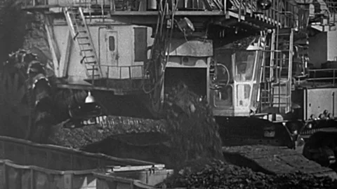 1970s Coal Mining Ore Heavy Machinery Open Pit Mine USSR Vintage Film Home Movie Stock Footage 75917626
