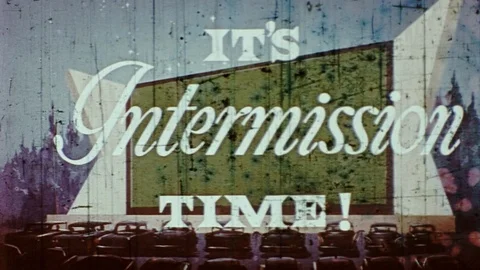 1970s Coming Attraction Theater INTERMISSION TIME Vintage Film Movie Show Stock Footage