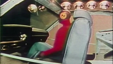 1970S CRASH TEST DUMMY WITHOUT SEAT BEAT DURING A TEST CRASHING Stock Footage 281940425
