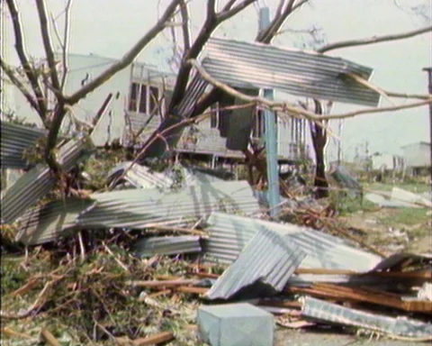 (1970's) Cyclone Tracey Devastation, Darwin Australia  (SD 4:3) Stock Footage 113606012