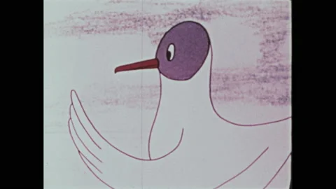 1970s: Fish pops head out of sea, jumps in and out of water. Seagull shushes Stock Footage 156338539