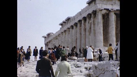 1970s Greek Ruins Acropolis Temple Athens Tourists Vintage Old Film Home Movie Stock Footage