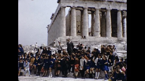 1970s Greek Ruins Acropolis Temple Athens Tourists Vintage Old Film Home Movie Stock Footage 114997701