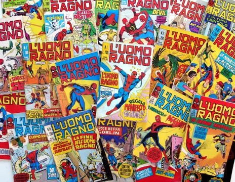 1970s Italian first edition of Marvel comic books, Spider-Man, L'Uomo Ragno Stock Photos