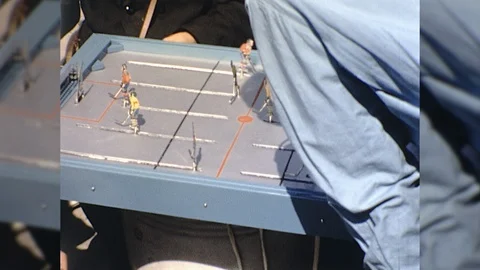 1970s Kids Play Ice Hockey Children Board Game Puck Vintage Old Film Home Movie Stock-Footage 97261511