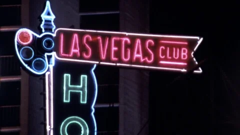 1970s Las Vegas Club The Strip Gaming Slots Night Lights Vintage Film Home Movie Stock Footage