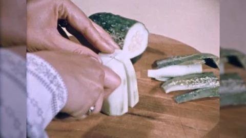 1970s Man Cut Slice Vegetable Healthy Eats Fruit Refrigerator Vintage Film Movie Stock Footage 88228842