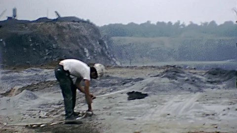 1970s Man Plants Dynamite Quarry Pit Marble Rock Gravel Vintage Film Home Movie 動画素材 81227945