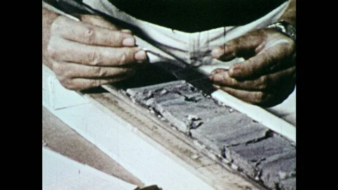 1970s: Man scrapes sample onto slide. Animation of earth's continents forming. Stock Footage 86810470