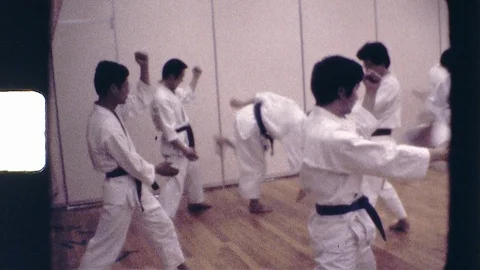 1970s Men Practice Marshal Art Karate Kung Fu Fighting Vintage Film Home Movie Stock Footage