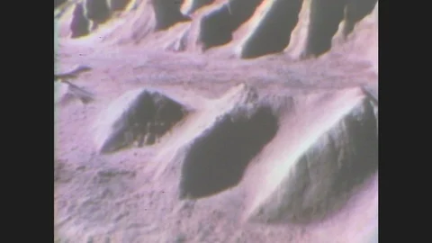 1970s: Model of the surface of Mars, Valles Marineris, canyon. Martian surface. Stock Footage 86301244