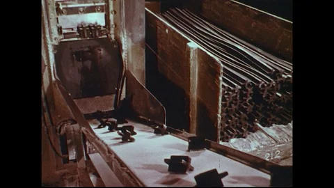 1970s: Montage of views of factory equipment. Stock Footage