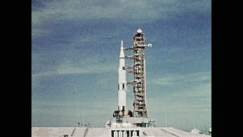 1970s: NASA control room, rocket taking off from launch pad, bus arriving and Video stock 156341429