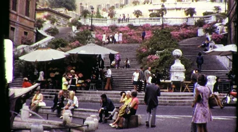 1970s People SPANISH STEPS Piazza di Spagna Rome Italy Vintage Film Home Movie Stock Footage