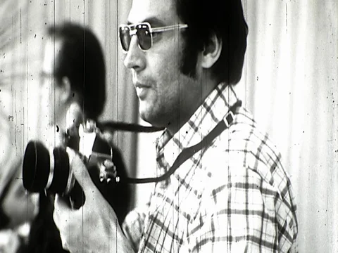 1970s Photo Journalists at Work Photographers Press Pool Vintage Old Film Movie Stock Footage