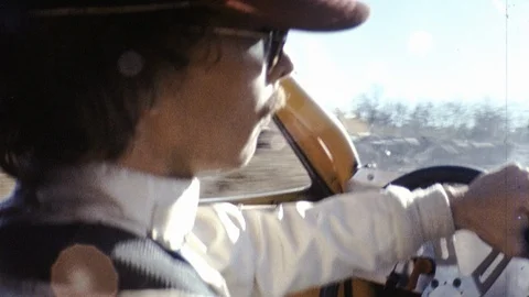 1970s Race Car ar Man Drives Road Racing Shift Gear RACETRACK Vintage Film Movie Stock Footage