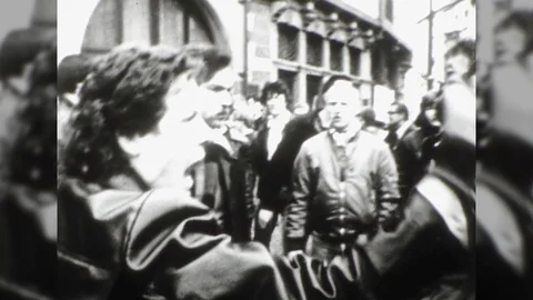 1970s Racist Skinhead Riot Gang Fight Police Street Battle Vintage Film Movie Stock Footage