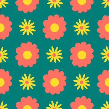 1970s Retro Daisy Seamless Pattern Stock Illustration