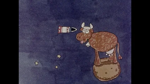 1970s: Rocket is in meteor shower and computer sings "Buckle up your seat belt" Stock Footage 104770649