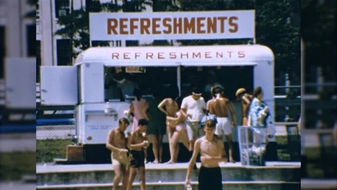 1970s Snack Shack Refreshment Stand Food Drink People Vintage Film Old Movie 動画素材 88230618