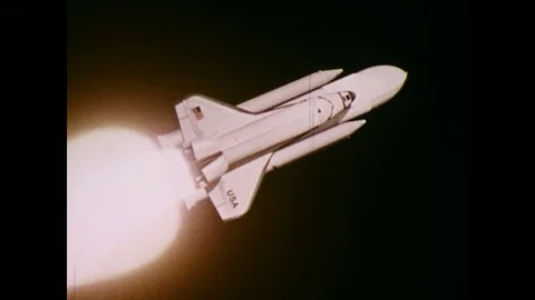 1970s: Solid Rocket Boosters on a Space Shuttle Video stock 74814222