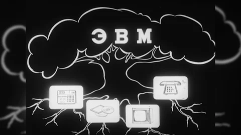 1970s Soviet CBM RETRO Computer Screen Display Data Vintage Film Movie Stock Footage 87295856