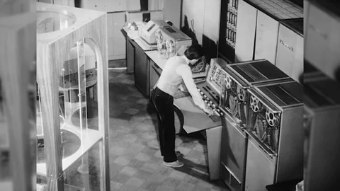 1970s Soviet IBM URAL Computer RETRO Programmer Vintage Film Industrial Movie Stock Footage 87290710