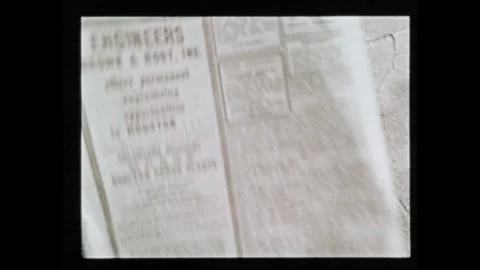 1970s: Split screen: man reads paper, sees jobs, puts paper in trash. Man, Video stock 252041247