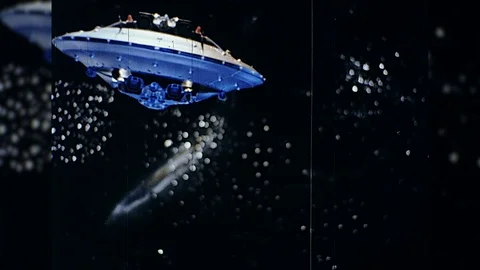 1970s UFO Travels Across Space Unidentified Flying Object Vintage Old Film Movie Stock Footage