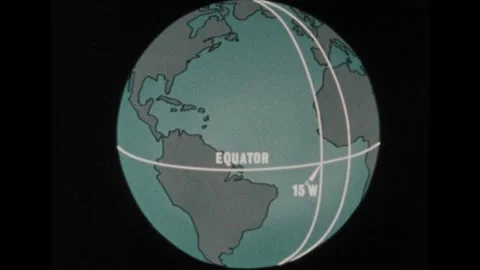 1970s: View of Denver skyline. Map of world with Denver's latitude and Stock Footage 278054367