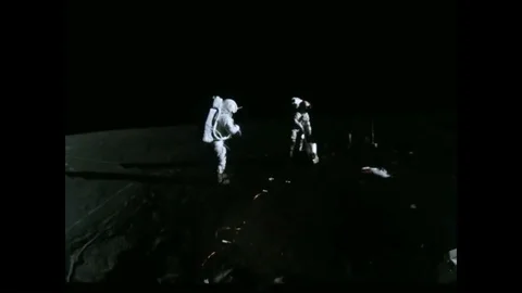 1971 - A camera captures the view of the astronauts' base on the moon as Apollo Stock Footage 92625880