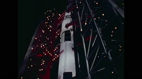 1971 - The launch escape tower is pulled away from the Apollo 14 spacecraft at Stock Footage 232851878