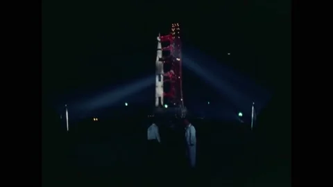 1971 - NASA technicians turn on lights at the base of the Kennedy Space Center's Stock Footage 232851114