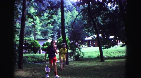 1971: playing badminton OMAHA, NEBRASKA Stock Footage