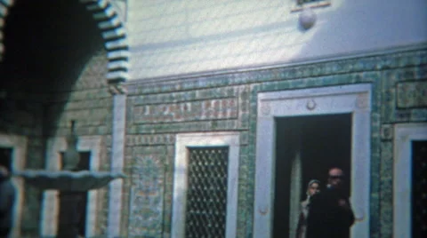 1972: Inside Blue Tile Work of a Moroccan Mosque Tourism Site Stock Footage 54703816
