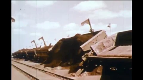 1972 - Iron ore is put into blast furnaces at a steel plant. Stock Footage 141645917