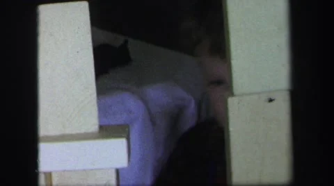 1972: three young boys building tall towers with blocks LYNBROOK, NEW YORK Stock Footage
