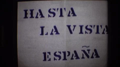 1972:PORTUGAL. Banner That Reads "Hasta La Vista Espana" Stock Photos