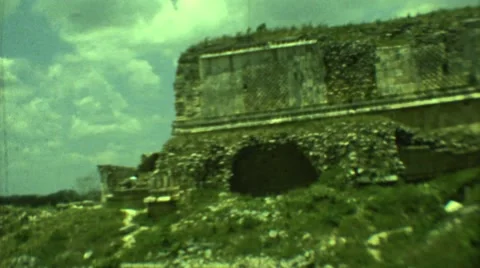 1973: visiting the crumbling hill-side ruins of the castle as a refreshing Stock Footage