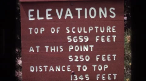 1974: Elevation Sign Showing Height and Distance of Sculpture Stock Footage 68586166