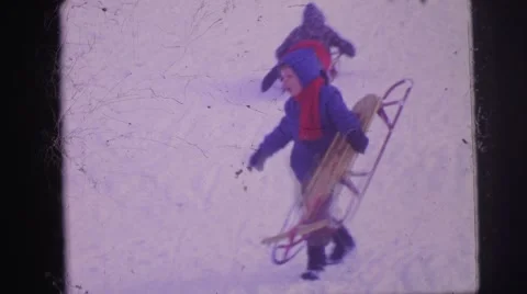 1974: snow playing is seen LYNBROOK, NEW YORK Stock Footage