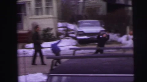 1974: snow playing is seen LYNBROOK, NEW YORK Stock Footage