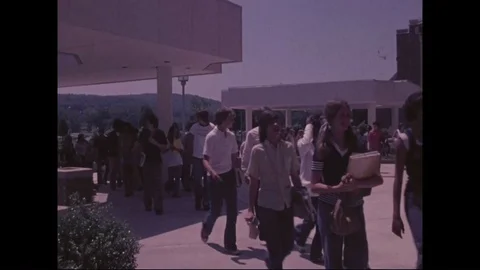 1975 - High school students arrive at the Marshall Space Flight Center for a Stock Footage 93332350