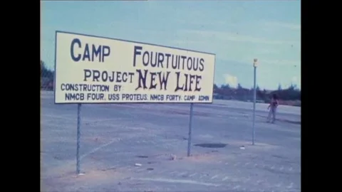 1975 - Vietnamese refugees are processed in Guam. Stock Footage 101311392