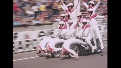 1977 24 Hours of Le Mans - Intrepid Acrobats and Beautiful Majorettes 스톡 동영상 338304161