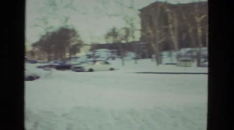 1978: city street with cars buried under layer of snow LAS VEGAS Stock Footage