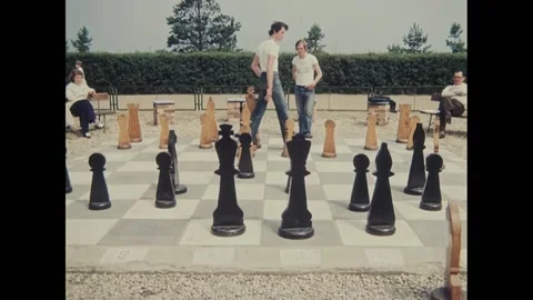1978 East Germany -  two men playing great chess 스톡 동영상 230479068