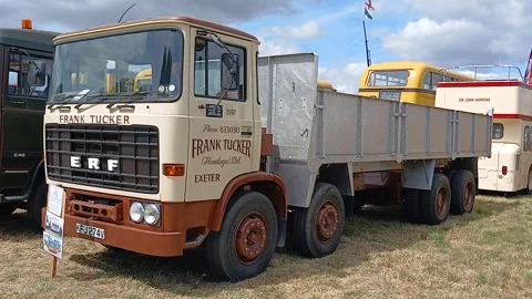 A 1980 ERF 8-wheeled tipper lorry static display Stock Footage 342665784